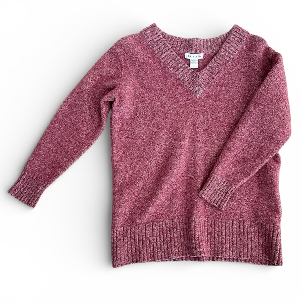Athleta Wool Cashmere Sweater Small Rose Pink V-Neck Soft Cozy Knit